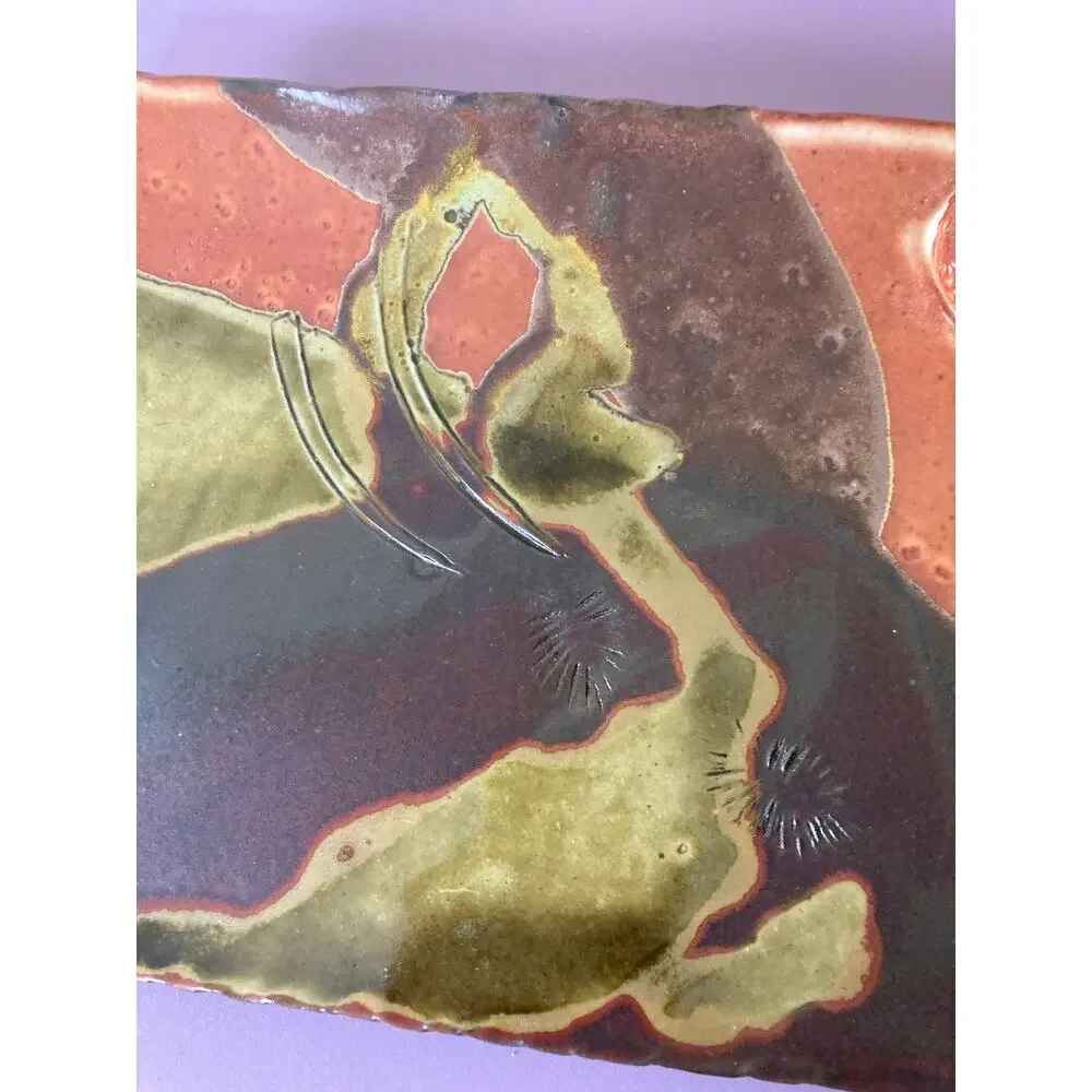 Art Pottery‎ Art Tray Hand Made Original Multi Earth Tones 10.5